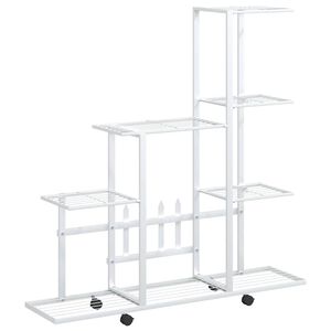 vidaXL Stovas augalams su ratukais, baltas, 94,5x25x92,5cm, metalas