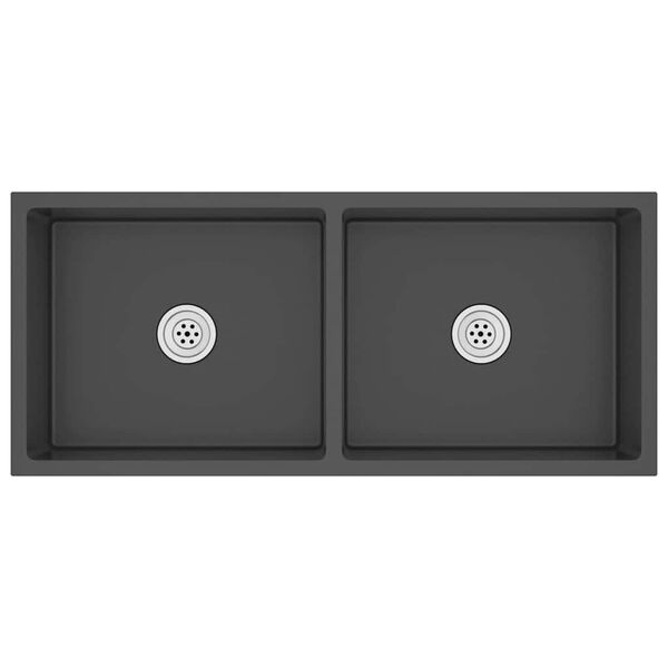 vidaXL Virtuvės plautuvė, juoda, rankų darbo, nerūdijantis plienas