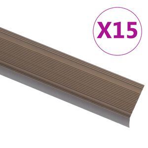 vidaXL Profiliai laiptams, 15vnt., rudi, 90 cm, aliuminis, L formos