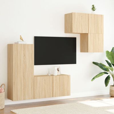 vidaXL Sieninė TV sekcija, 4 dalių, ąžuolo spalvos, apdirbta mediena