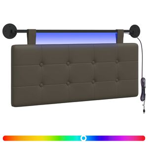 vidaXL Pakabinamas lovos galvūgalis Su LED &scaron;viesa Pilka Dirbtinė oda
