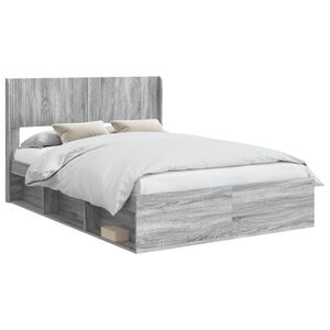vidaXL Lovos rėmas su saugojimu ir nugara Pilka Sonoma 150 x 200 cm