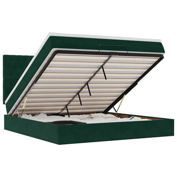 vidaXL Osmanų lovos rėmas su čiužiniais, žalias, 200x200cm, aksomas