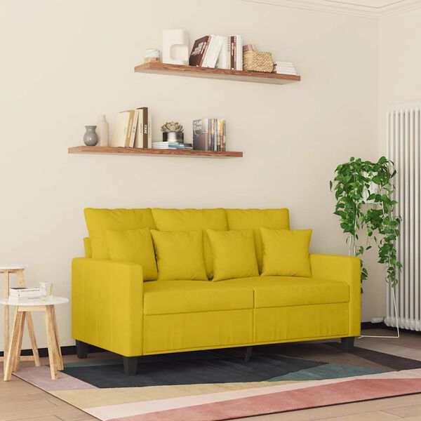 vidaXL Dvivietė sofa, geltonos spalvos, 120cm, aksomas