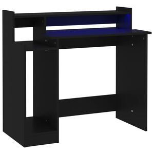vidaXL Ra&scaron;omasis stalas su LED ap&scaron;vietimu, juodas, 97x45x90cm, mediena