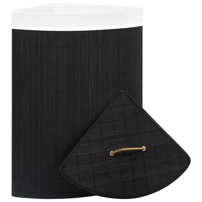 vidaXL Kampinis skalbinių krepšys, juodos spalvos, bambukas, 60l