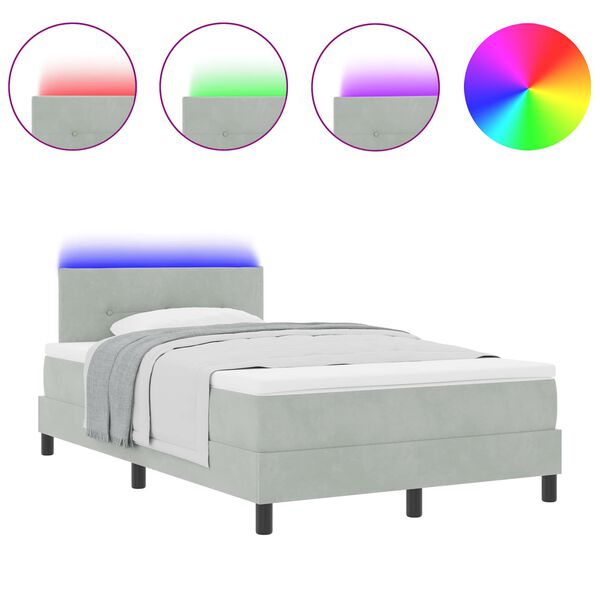 vidaXL LED Čiužinio Lova Šviesiai pilka 120 x 200 cm Aksomas