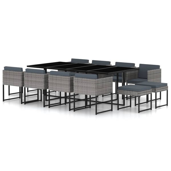 vidaXL Sodo komplektas su pagalvėmis, 13 dalių, pilkas, poliratanas