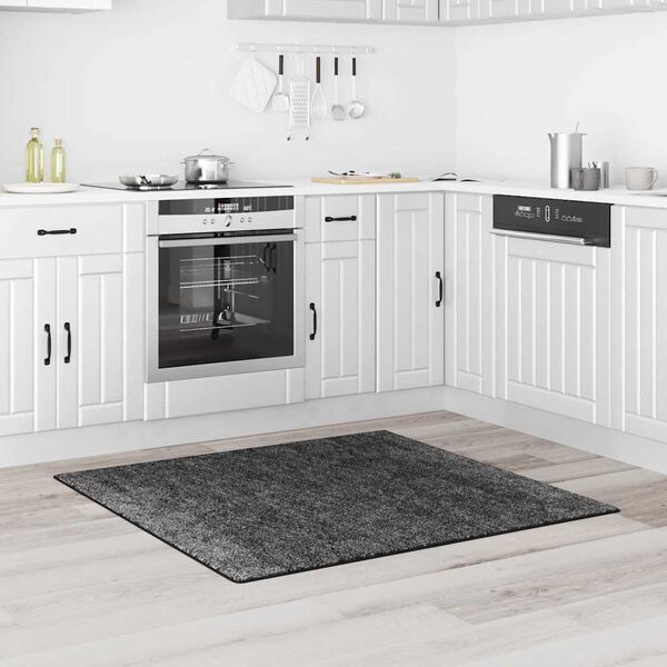 vidaXL Neslystantis plaukuotas kilimas Tamsiai pilka 120 x 120 cm PP