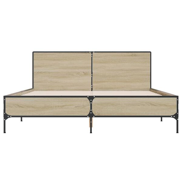 vidaXL Lovos rėmas, ąžuolo, 150x200cm, apdirbta mediena ir metalas