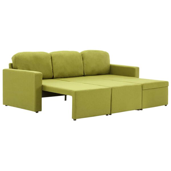 vidaXL Trivietė modulinė sofa-lova, žalios spalvos, audinys