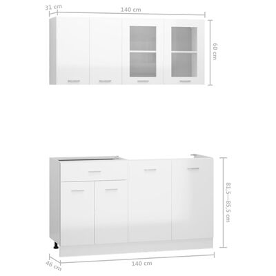 vidaXL Virtuvės spintelių komplektas, baltas, MDP, ypač blizgus