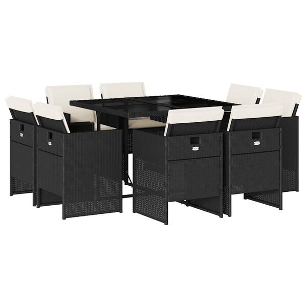 vidaXL Sodo komplektas su pagalvėlėmis, 9 dalių, juodas, poliratanas