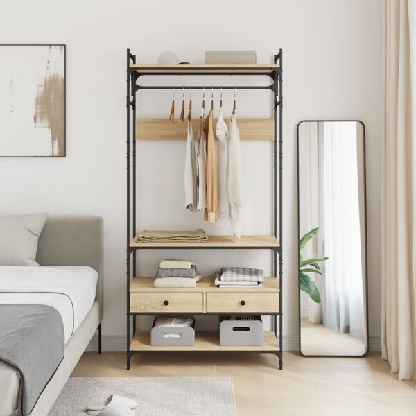 vidaXL Drabužių spinta su stalčiais, ažuolo, 89x39x184,5cm, mediena