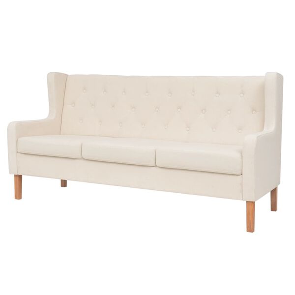vidaXL Trivietė sofa, audinys, kreminė balta