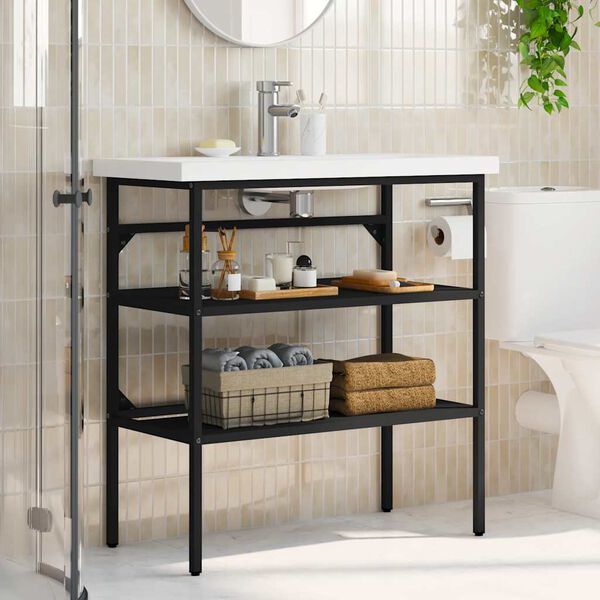 vidaXL Vonios kambario praustuvo rėmas, juodas, 79x38x83cm, geležis