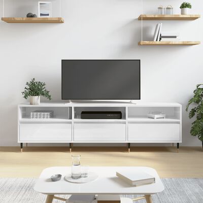 vidaXL Televizoriaus spintelė, balta, 150x30x44,5cm, mediena, blizgi