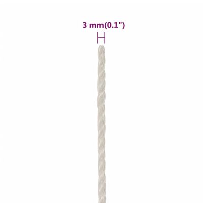 vidaXL Darbo virvė, baltos spalvos, 3mm, 25m, polipropilenas