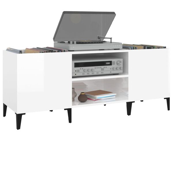 vidaXL Vinilinių plokštelių spintelė, balta, 121x38x48cm, mediena