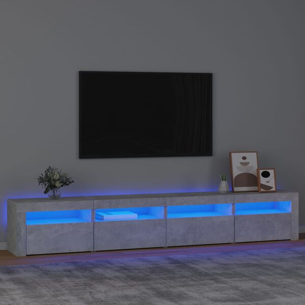 vidaXL TV spintelė su LED apšvietimu, betono pilka, 240x35x40cm