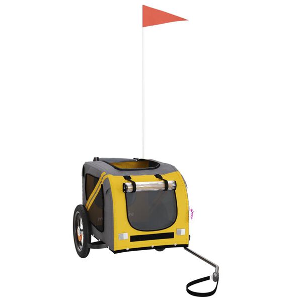 vidaXL Dviračio priekaba augintiniams, geltona/pilka, audinys/geležis