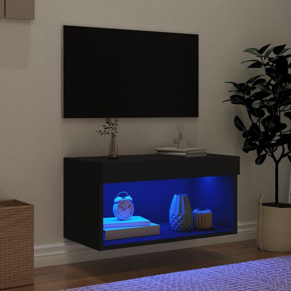 vidaXL TV spintelė su LED lemputėmis, juodos spalvos, 60x30x30cm