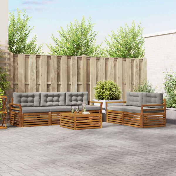 vidaXL Lauko sofos komplektas 6 pcs Natūrali ir &scaron;viesiai pilka