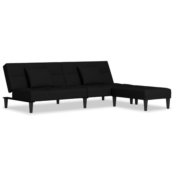 vidaXL Dvivietė sofa-lova su pagalvėmis ir pakoja, juoda, aksomas