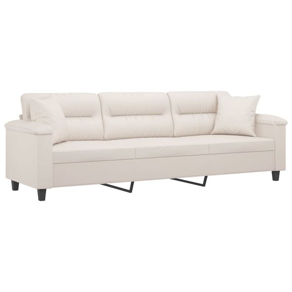 vidaXL Trivietė sofa su pagalvėmis, smėlio, 210cm, audinys