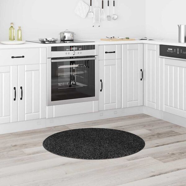 vidaXL Neslystantis plaukuotas kilimas Tamsiai pilka 90 x 90 cm PP