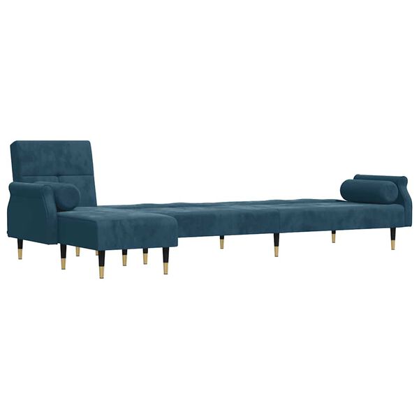 vidaXL L formos sofa-lova, mėlynos spalvos, 271x140x70cm, aksomas