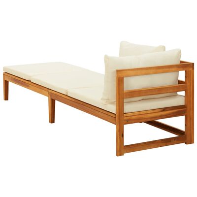 vidaXL Saulės gultas su 1 porankiu ir kreminėmis pagalvėlėmis, akacija