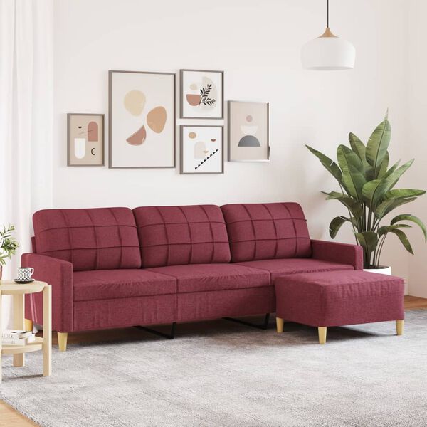 vidaXL Trivietė sofa su pakoja, raudonojo vyno spalvos, 210cm, audinys