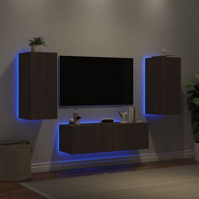 vidaXL Sieninės TV spintelės su LED lemputėmis, 3 dalių, rudos ąžuolo