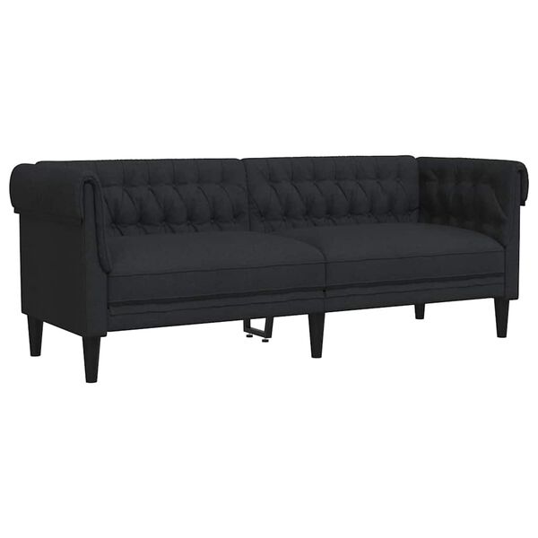 vidaXL Trivietė chesterfield sofa, juodos spalvos, audinys