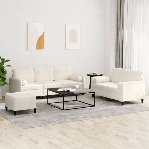 vidaXL Sofos komplektas su pagalvėmis, 3 dalių, kreminis, aksomas