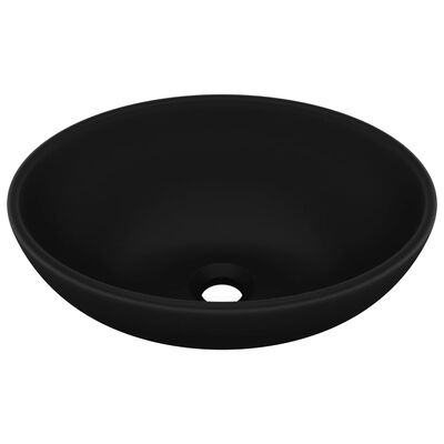 vidaXL Prabangus praustuvas, matinis juodas, 40x33cm, keramika, ovalus
