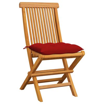 vidaXL Sodo kėdės su pagalvėlėmis, 6vnt., raudona, tikmedžio masyvas