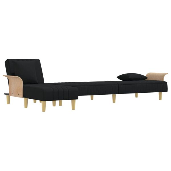 vidaXL L formos sofa-lova, juodos spalvos, 279x140x70cm, audinys