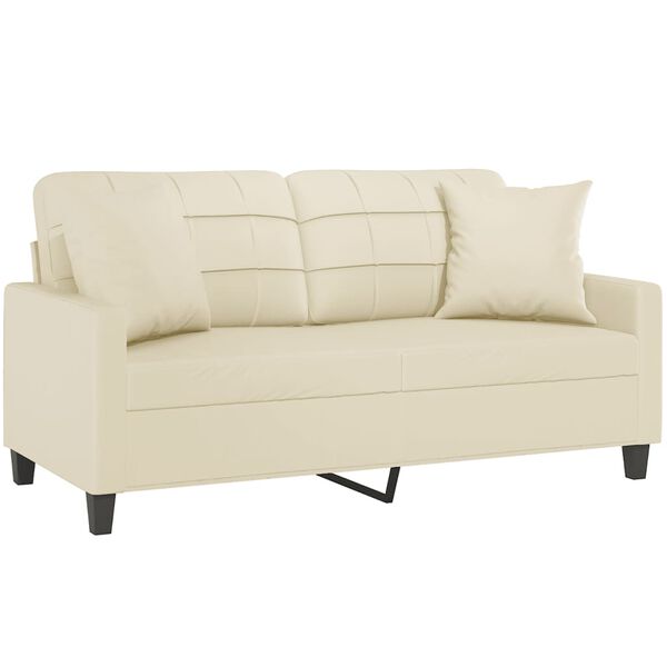 vidaXL Dvivietė sofa su pagalvėlėmis, kreminė, 140cm, dirbtinė oda