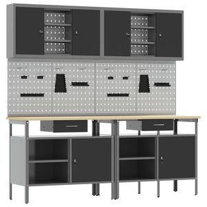 vidaXL Darbastalio komplektas su stalčių 8 pcs Raudona ir pilka