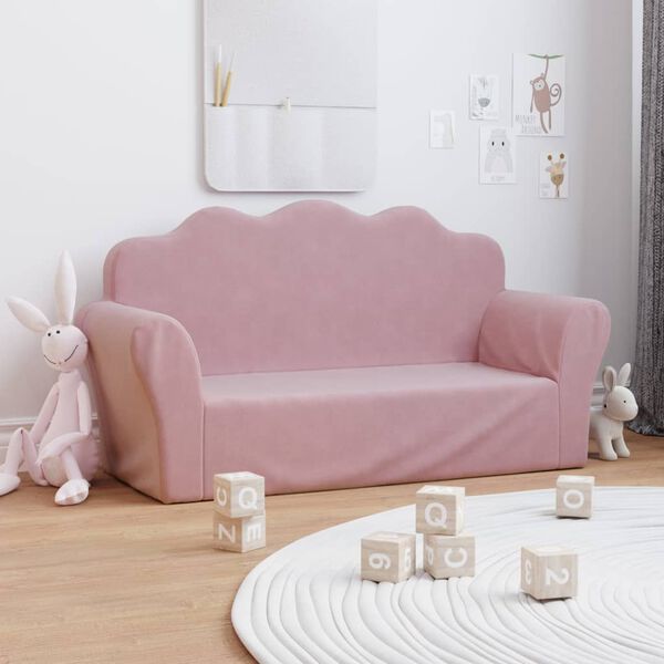 vidaXL Dvivietė vaiki&scaron;ka sofa, rožinės spalvos, mink&scaron;tas pliu&scaron;as