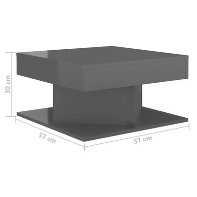 vidaXL Kavos staliukas, pilkos spalvos, 57x57x30cm, MDP, blizgus