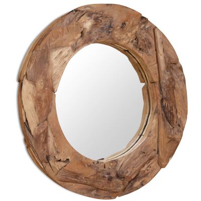 vidaXL Dekoratyvinis veidrodis iš tikmedžio, 80 cm, apvalus