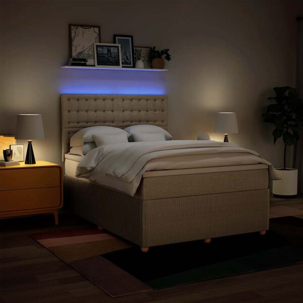 vidaXL Lova su spyruoklėmis ir čiužiniu, kreminė, 140x200 cm, audinys