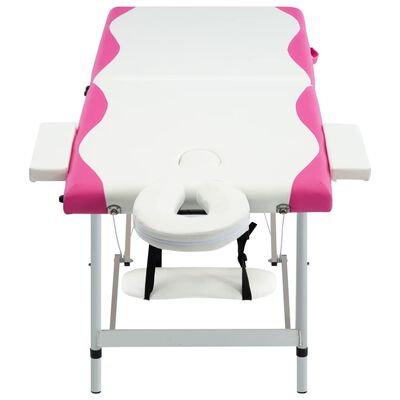 vidaXL Sulankstomas masažo stalas, baltas/rožinis, aliuminis, 2 zonų