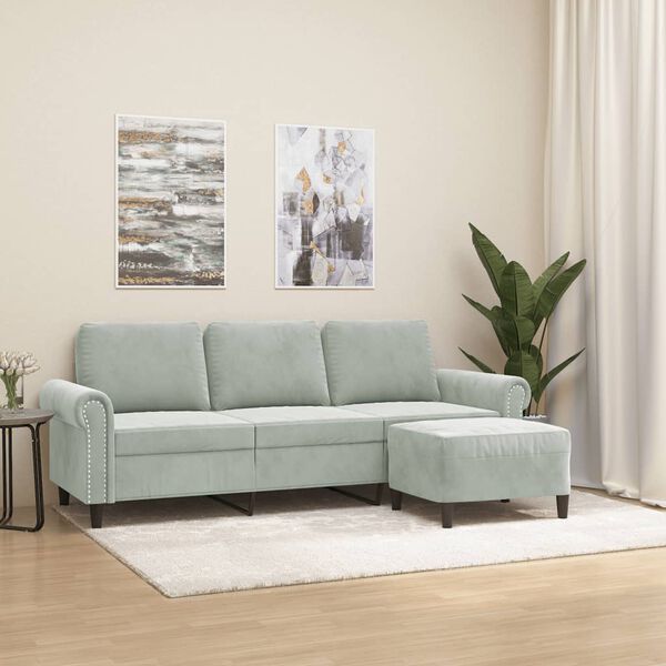 vidaXL Trivietė sofa su pakoja, &scaron;viesiai pilka, 180cm, aksomas