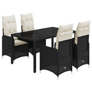 vidaXL Sodo bistro komplektas su pagalvėmis, 5 dalių, juodas, ratanas