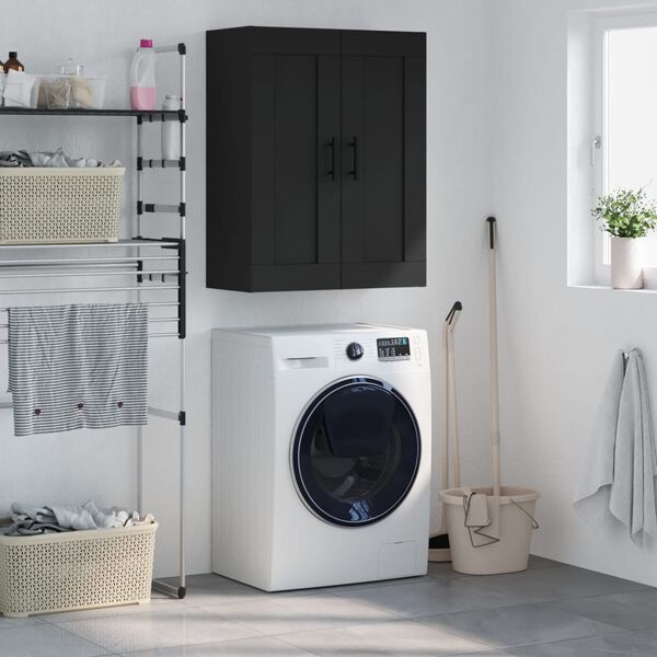 vidaXL Prie sienos montuojama spintelė, juoda, 69,5x34x90cm, mediena