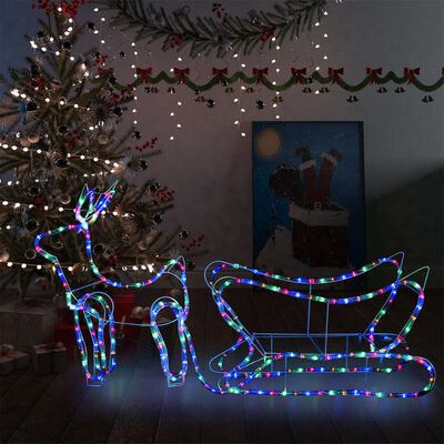 vidaXL Kalėdinė lauko dekoracija elnias ir rogės, 252 LED lemputės